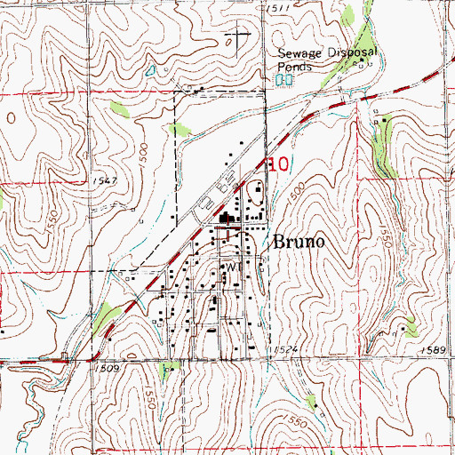 Topographic Map of Bruno Post Office, NE