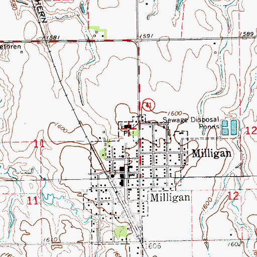 Topographic Map of Milligan Public Schools, NE