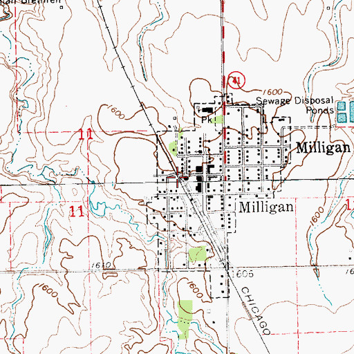 Topographic Map of Milligan, NE