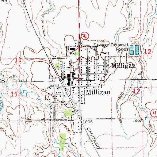 Topographic Map of Milligan Public Library, NE