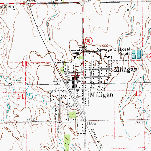 Topographic Map of Milligan Post Office, NE