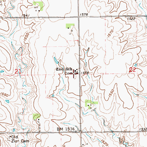Topographic Map of Zion Lutheran Cemetery, NE