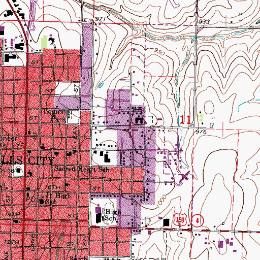 Topographic Map of Falls City First Baptist Church, NE