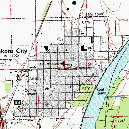 Topographic Map of Dakota City Post Office, NE