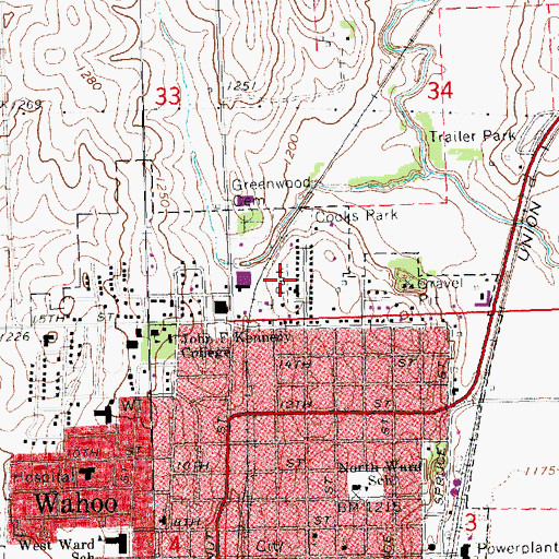 Topographic Map of Placek Park, NE