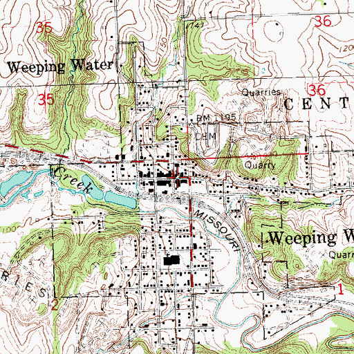 Topographic Map of Olde-Fashioned Weeping Water Main Street and Museum Complex, NE