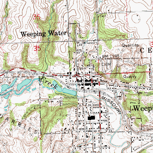 Topographic Map of Weeping Water Post Office, NE
