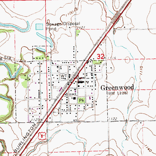 Topographic Map of Greenwood Post Office, NE