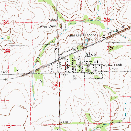Topographic Map of Alvo Post Office (historical), NE