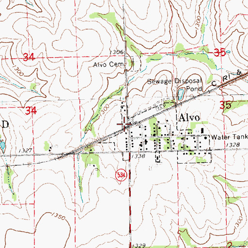Topographic Map of Alvo (historical), NE