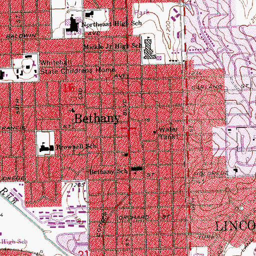 Topographic Map of Bethany Branch Library, NE