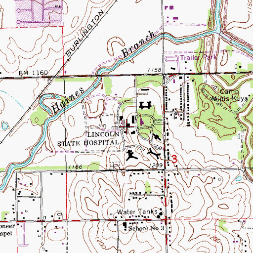 Topographic Map of Lincoln Regional Center Historical Marker, NE
