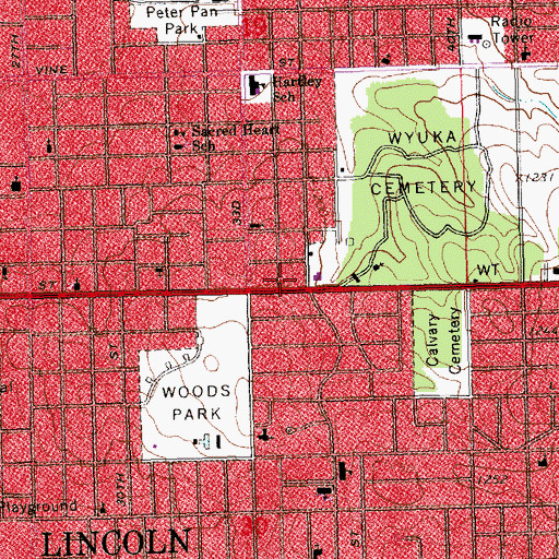 Topographic Map of Lincoln Urgent Care Center, NE