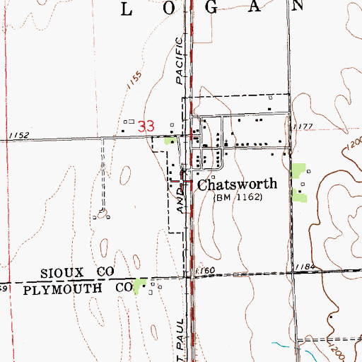 Topographic Map of Chatsworth, IA