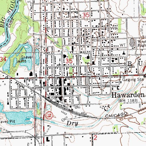 Topographic Map of Hawarden Public Library, IA