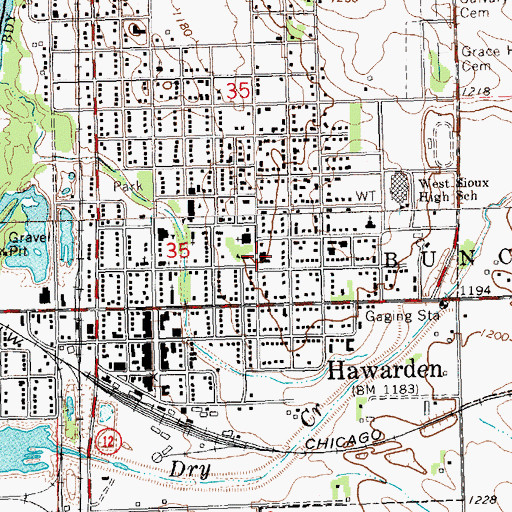 Topographic Map of Hawarden Regional Healthcare Medical Center, IA