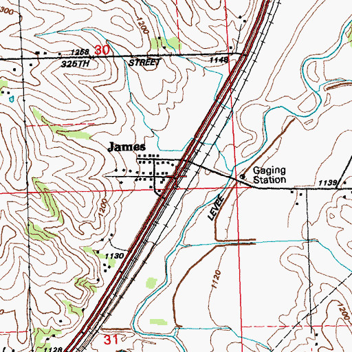 Topographic Map of James, IA