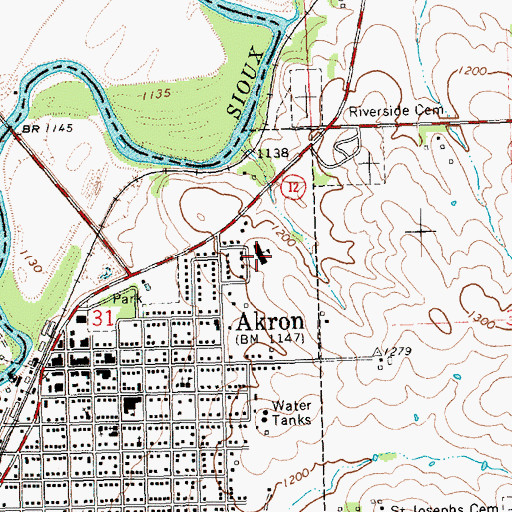 Topographic Map of Akron - Westfield Elementary School, IA