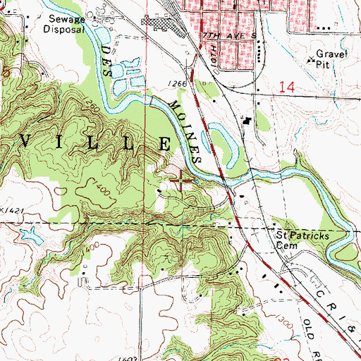 Topographic Map of Riverside Hills Ski Area, IA