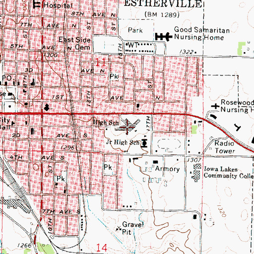Topographic Map of Estherville Lincoln Central High School, IA