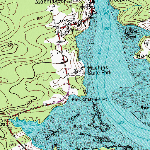 Topographic Map of Fort O'Brien School, ME