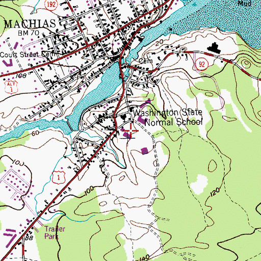 Topographic Map of University of Maine Machias Merrill Library, ME