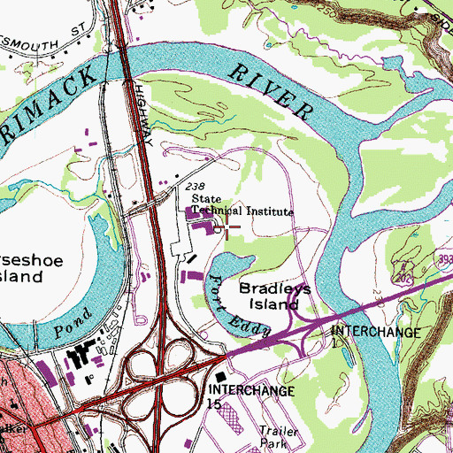 Topographic Map of New Hampshire Technical Institute, NH