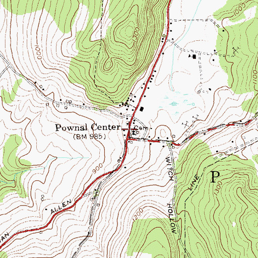 Topographic Map of Pownal Center Town Hall, VT