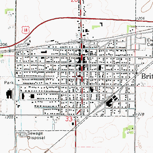 Topographic Map of Britt Fire Department, IA