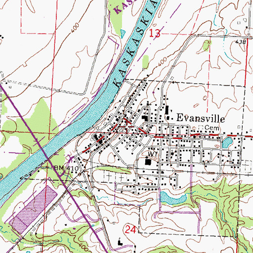 Topographic Map of Evansville Election Precinct, IL