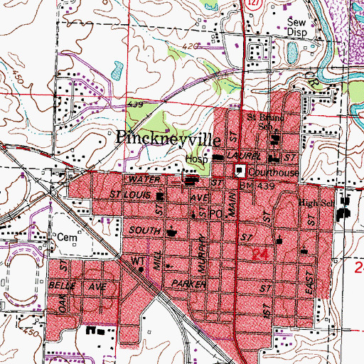 Topographic Map of Pinckneyville Number 1 Election Precinct, IL