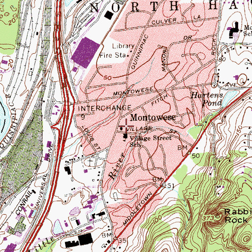 Topographic Map of Montowese Baptist Church, CT