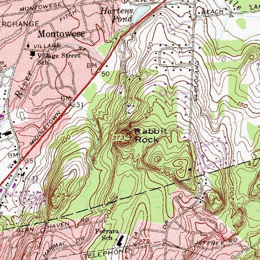 Topographic Map of Peters Rock Park, CT
