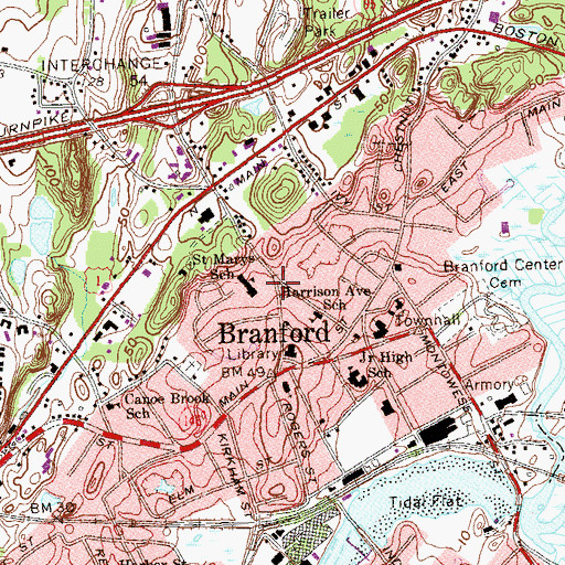 Topographic Map of Saint Marys Church of Branford, CT