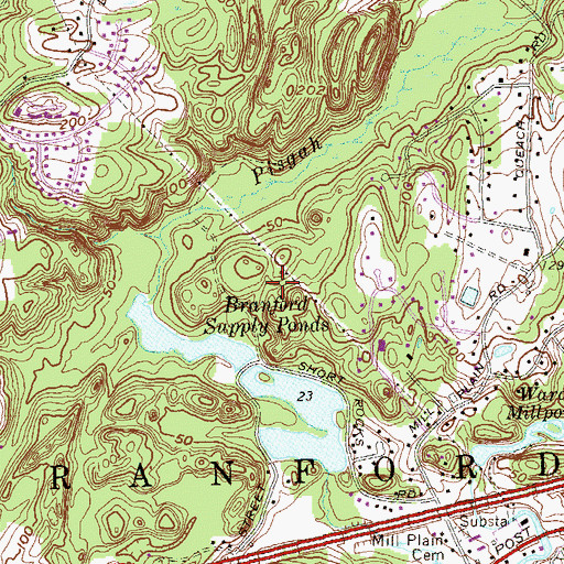 Topographic Map of Supply Pond Park, CT