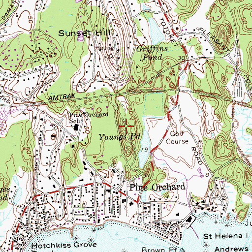 Topographic Map of Youngs Pond Park, CT