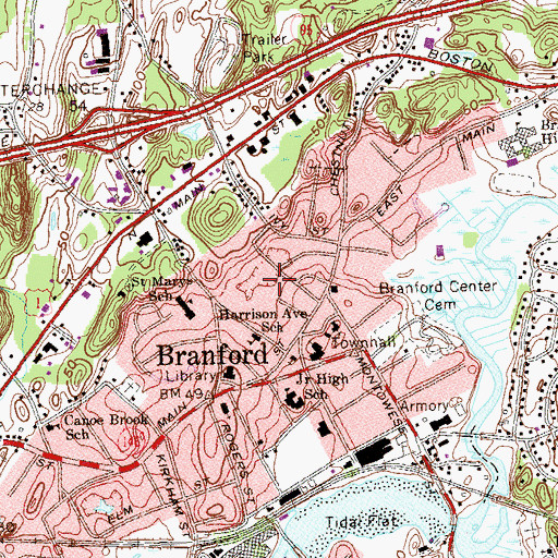 Topographic Map of Branford Post Office, CT