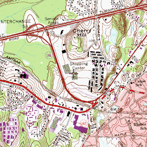 Topographic Map of Cherry Hill Shopping Center, CT
