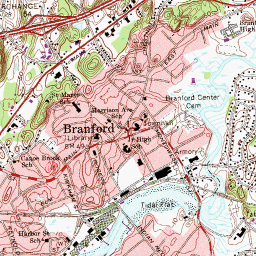 Topographic Map of First Baptist Church of Branford, CT