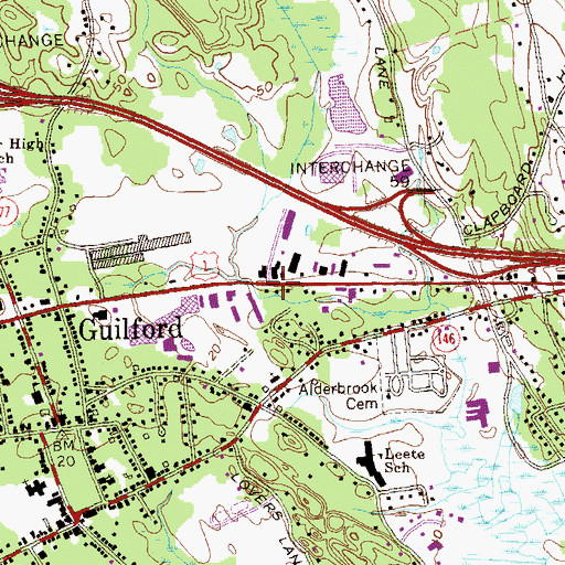 Topographic Map of First Baptist Church of Guilford, CT