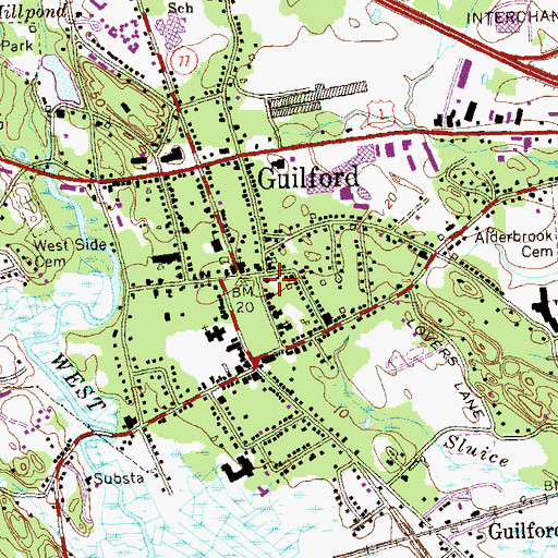 Topographic Map of Guilford Free Library, CT