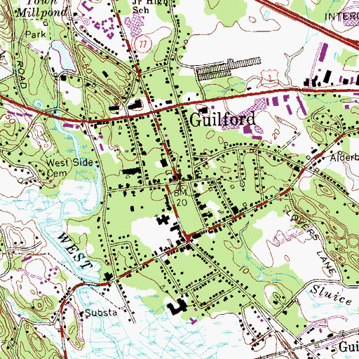 Topographic Map of Guilford Historic Town Center, CT