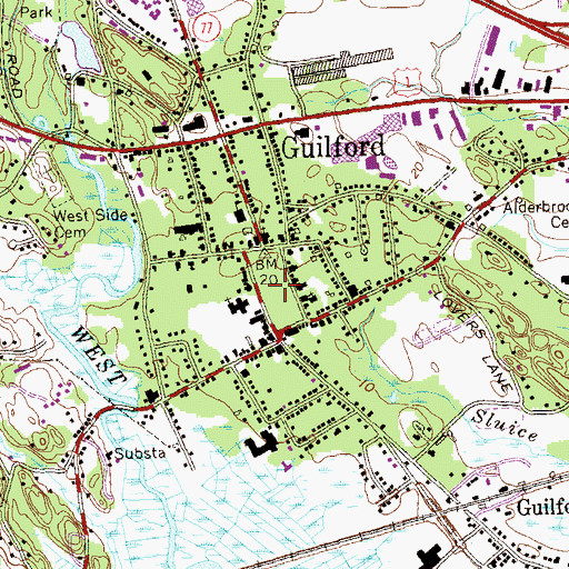 Topographic Map of Guilford Town Green, CT