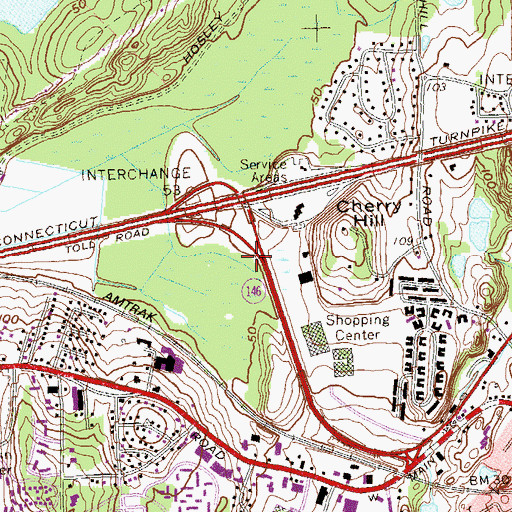 Topographic Map of Interchange 52, CT