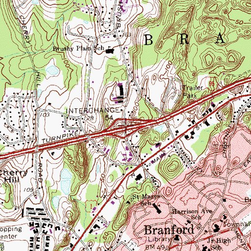 Topographic Map of Interchange 54, CT