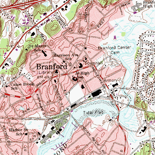 Topographic Map of John B Sliney School, CT