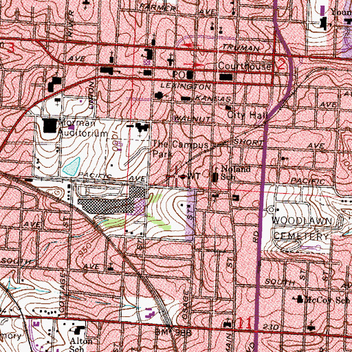 Topographic Map of National Frontier Trails Center, MO