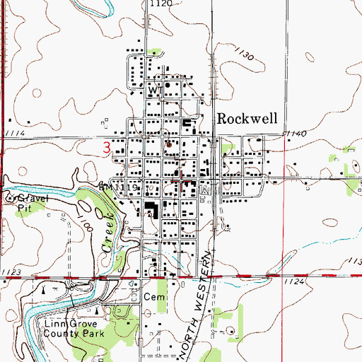 Topographic Map of Rockwell Public Library, IA