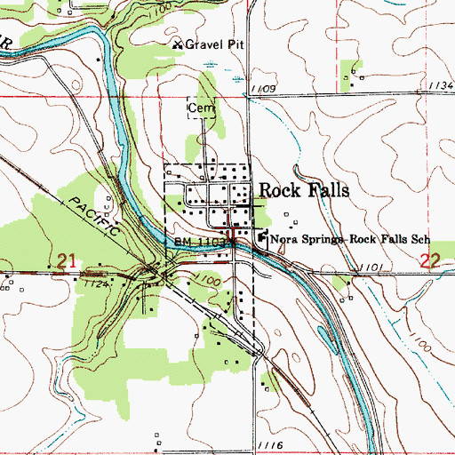 Topographic Map of Rock Falls Post Office (historical), IA
