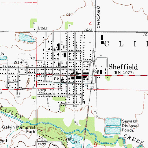 Topographic Map of Sheffield Fire Department, IA